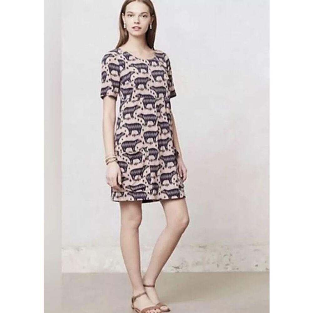 Maeve By Anthropologie Zola Bear Printed Mini Dress Size 0